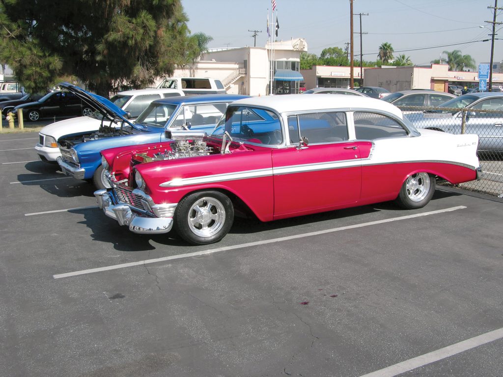 Don Hampton had Ray Ellis’ beautiful ’56 Bel Air at the shop the day we arrived to take these pictures. Ellis’ ’56 is well  engineered and runs in the 180- to 190-degree range on the street, even during blazing Southern California summers.